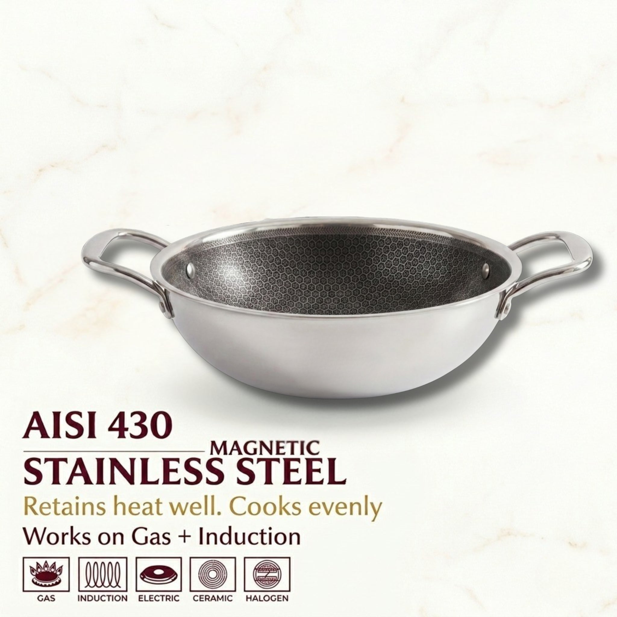 KEERTI Honeycomb Tri-ply Kadhai (Multiple Size)