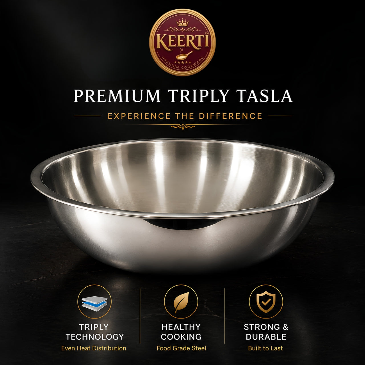 KEERTI Tri-Ply Stainless Steel Tasla (Multiple Sizes)