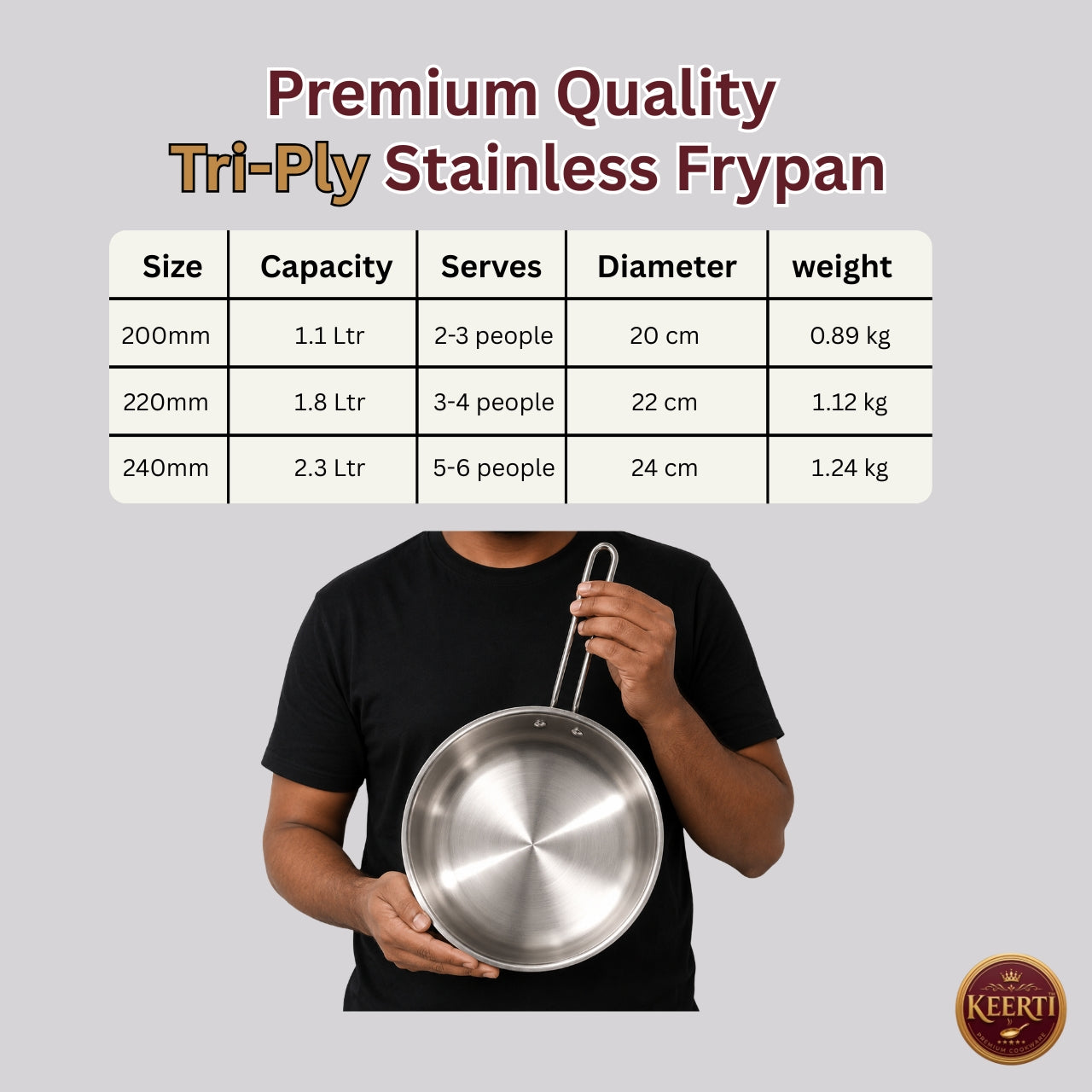 KEERTI Tri-ply Stainless Steel Fry Pan