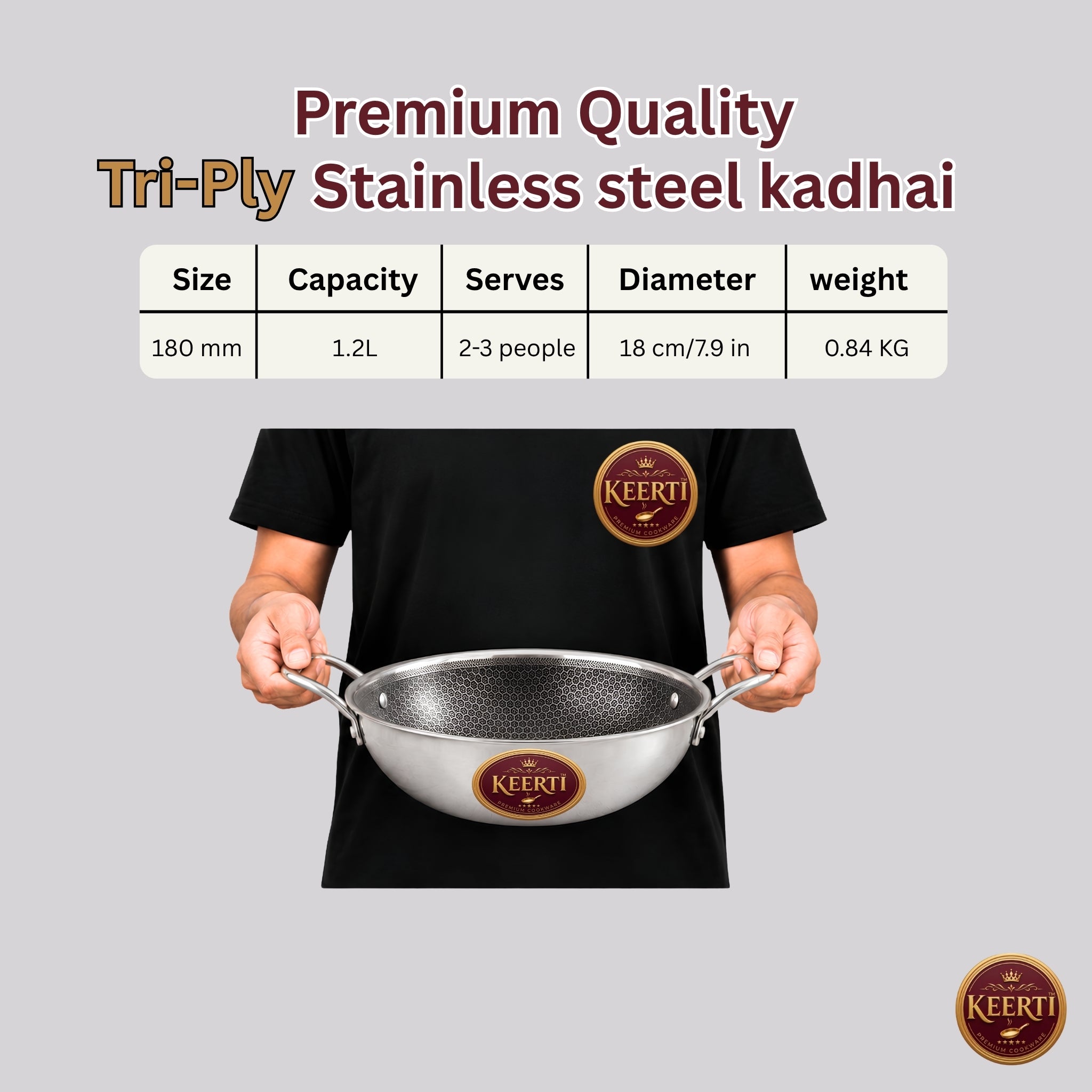 KEERTI Honeycomb Tri-ply Kadhai-180MM